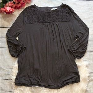 Boden Gray Crochet Broderie Jersey Blouse